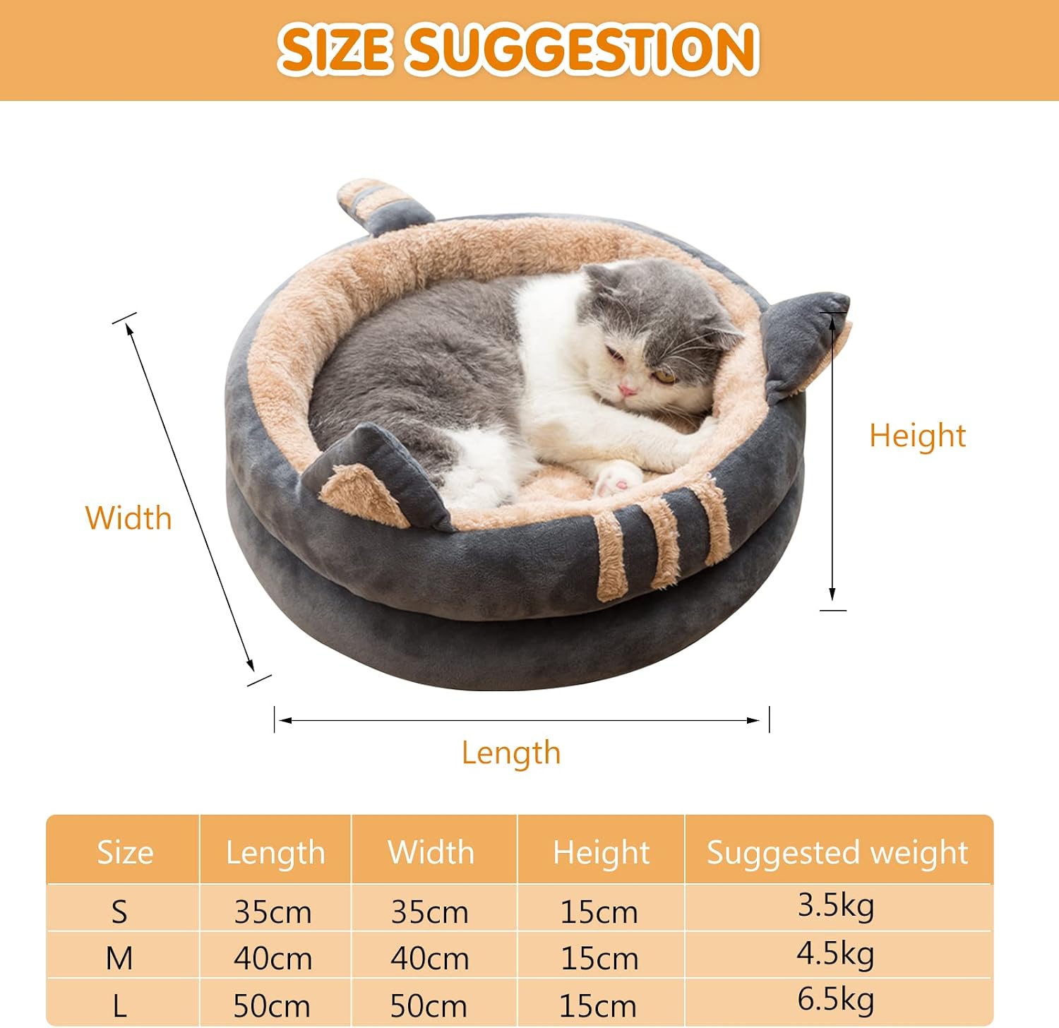 PETCUTE Cat Beds for Indoor Cats,Orthopedic Dog Cat Bed for Small Medium Large Dogs Cats,Soft Washable Dog and Cat Cushion Bed,Anti-Slip Bottom,Cat-Shaped Ear Dog Cat Cave with Hanging Toy