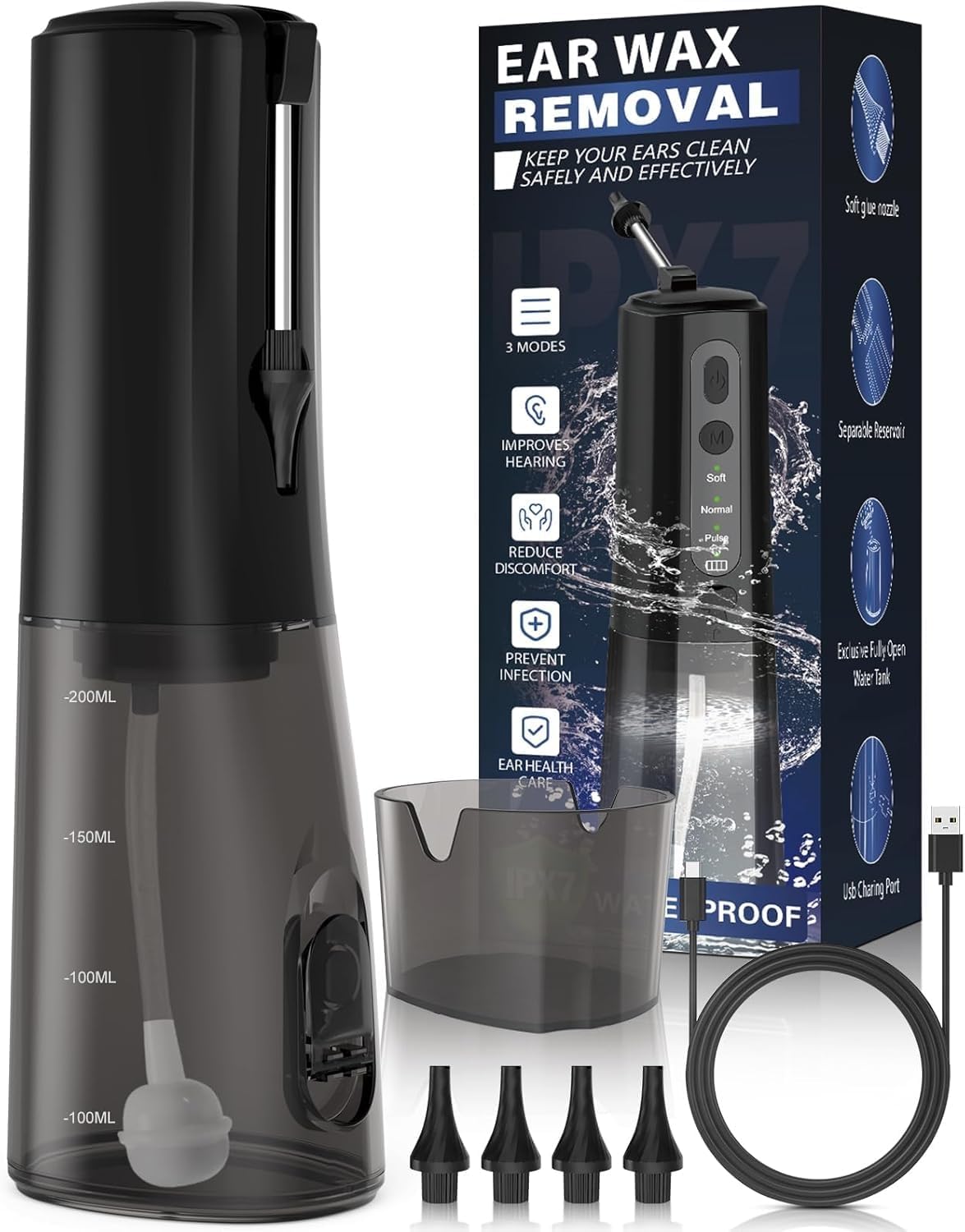 Ear-Wax-Removal, Electric Ear Irrigation Flushing System, Water Powered Ear Cleaner for Earwax Buildup, Rechargeable Ear Wax Removal Tool, Safe and Effective Ear Cleaning Kit for Adults and Kids