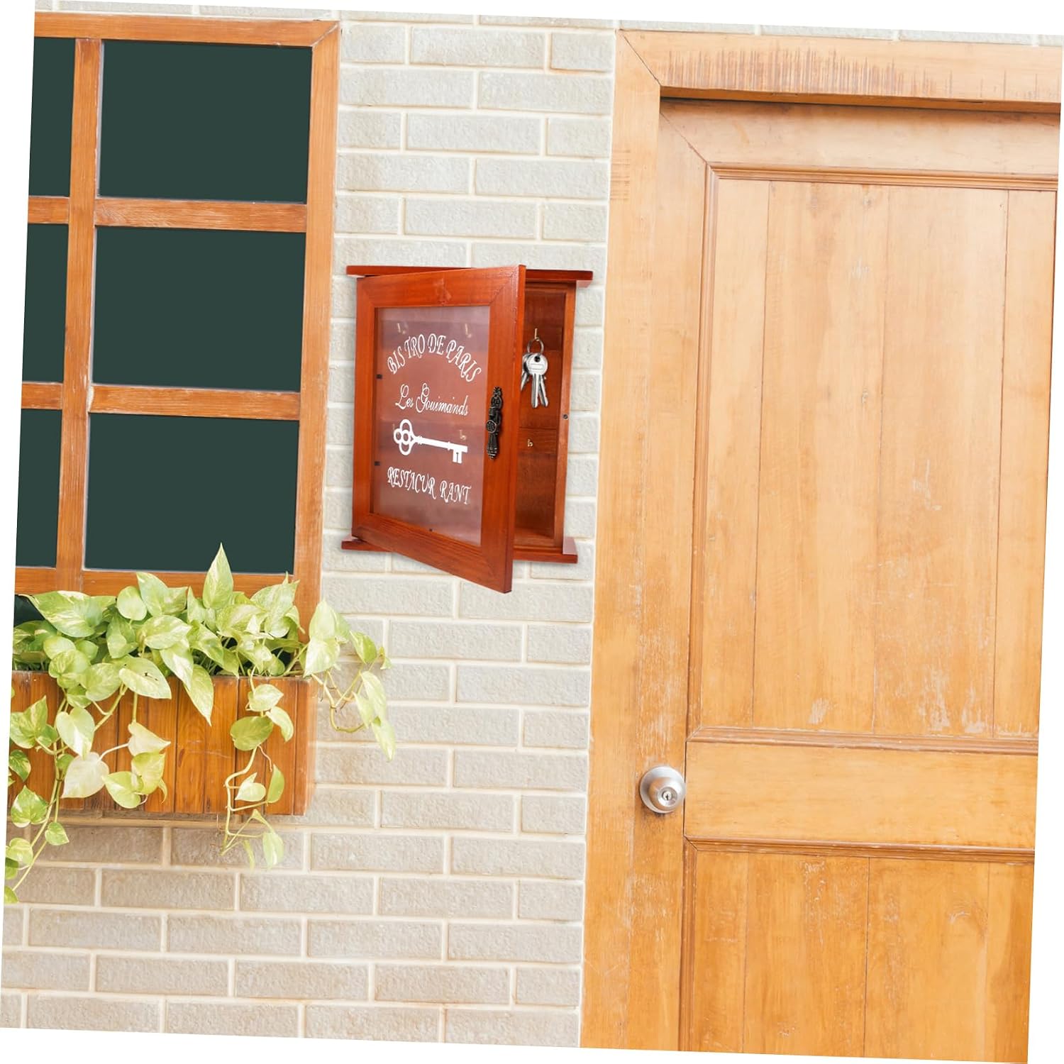 Zerodeko Vintage Wooden Wall Mounted Key Cabinet for Home Entryway Storage image 3