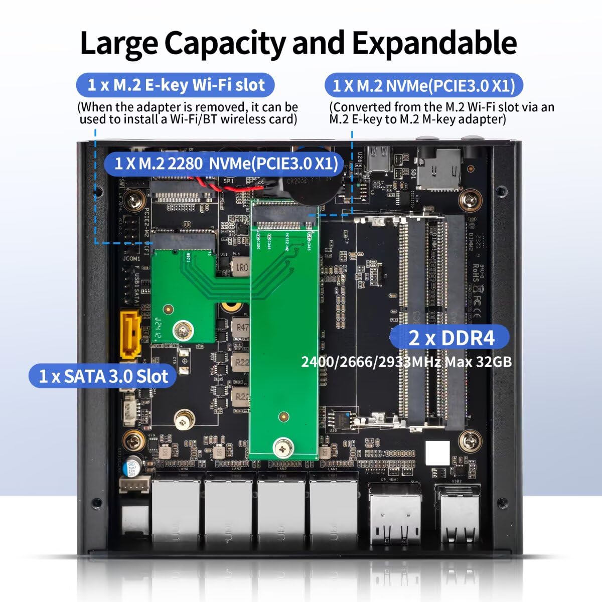 Mini PC Firewall N5105 Micro Application Computer Hardware, 4 × 2,5 GbE LAN, Barebone Dual-DDR4 RAM NVMe Slot, Triple Display, Slot TF, Compatibile con OPNsense/Proxmox/ESXi