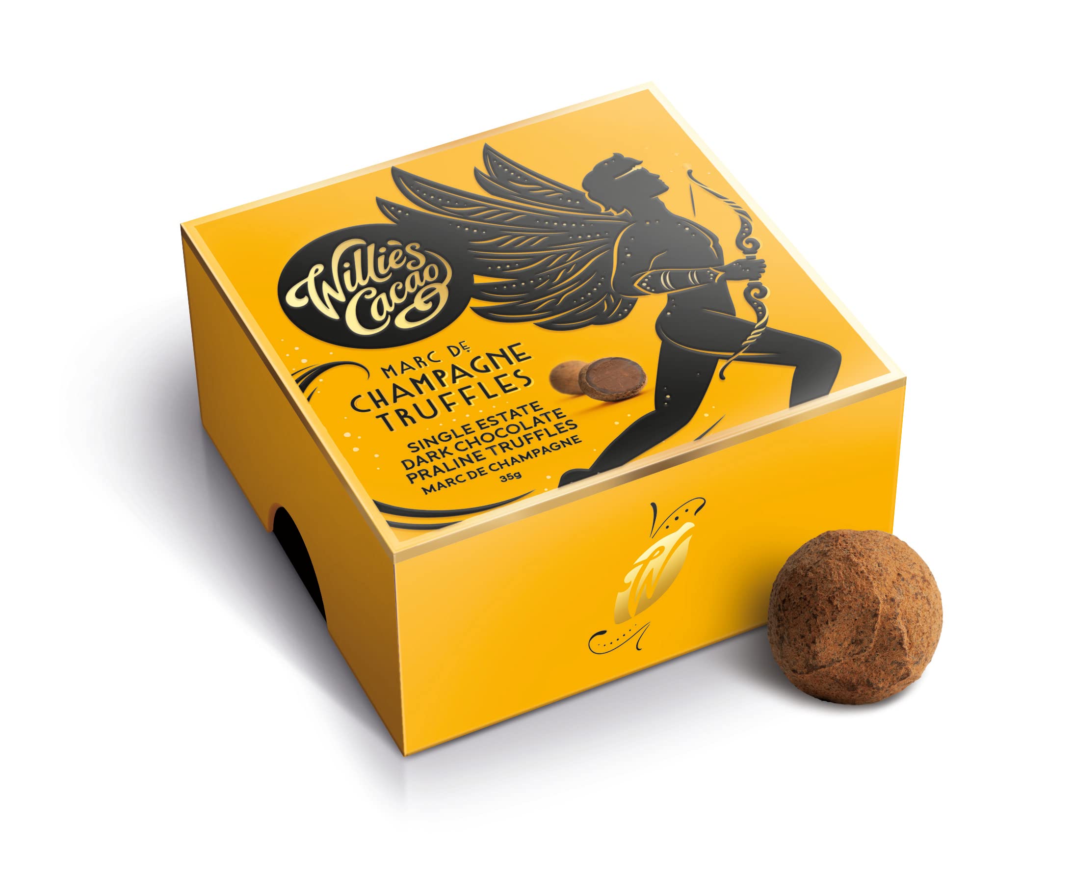 Willie's Cacao - Marc de Champagne Truffles - Small Chocolates Gift box - Vegan chocoalte truffles - 35g - Single - Artisan Chocolate - 100% Natural