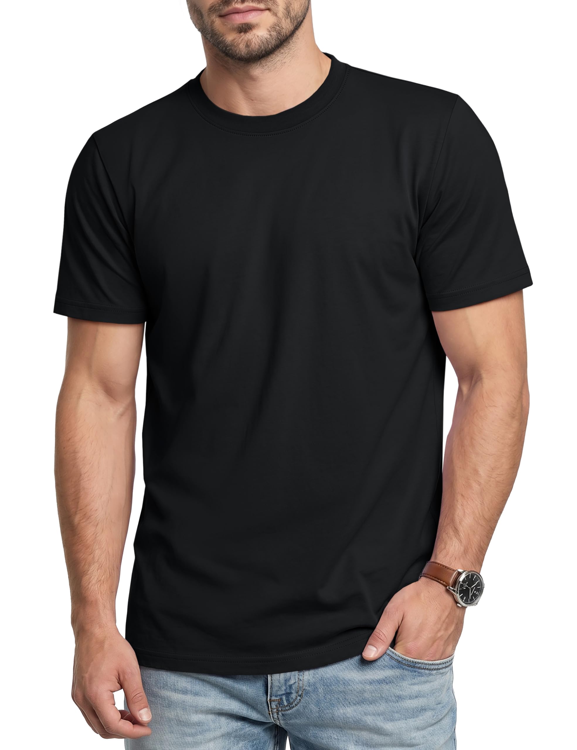 Cavva T Shirt Herren Baumwolle Kurzarm Rundhals T-Shirt Basic Sommer Tshirt Freizeit Oberteil Arbeits Tee