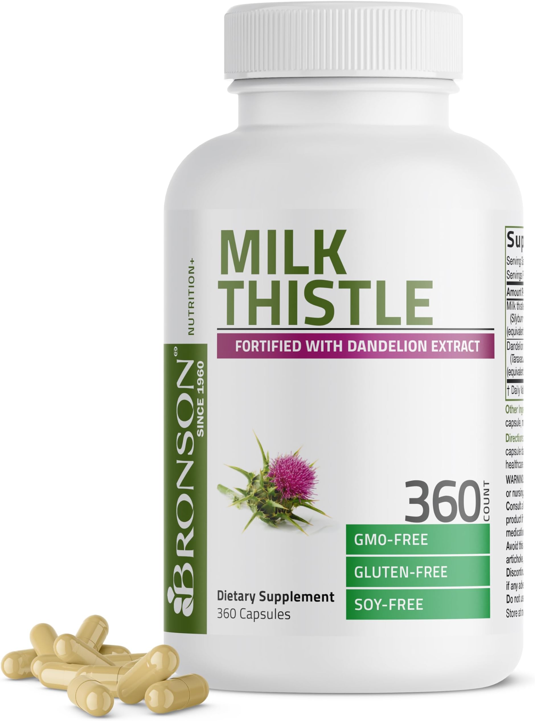 Milk Thistle Silymarin Marianum & Dandelion Extract Liver Health Support, Antioxidant Support, Detox, 360 Capsules
