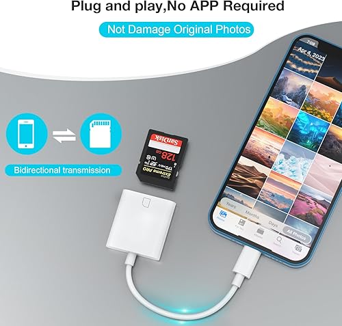 Miniatura 4 de Lector de cámara de tarjetas Lightning a SD para iPhone iPad, lector de tarjetas SD lector de tarjetas de memoria, visor de cámara de rastro,