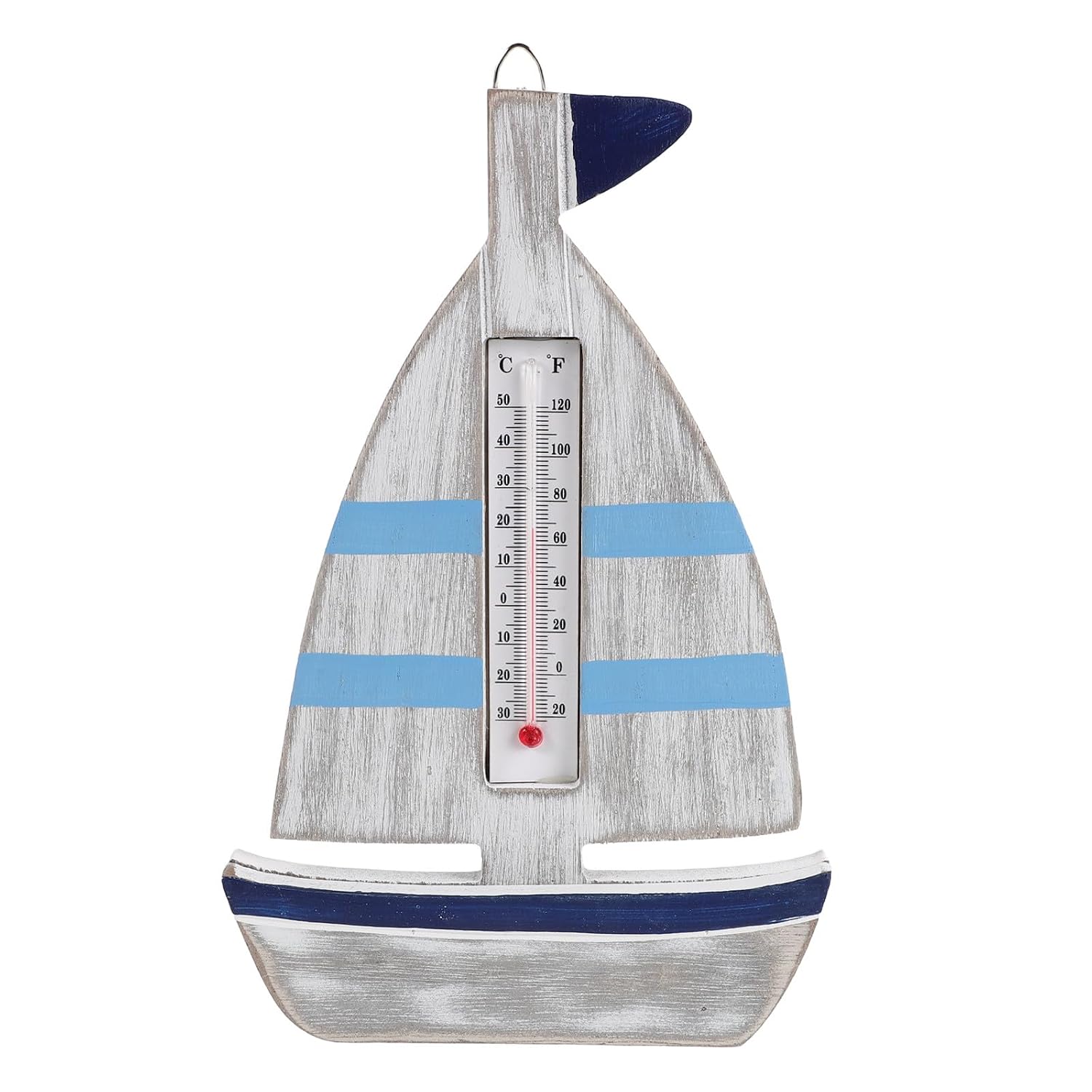 Nautical Wall Thermometer Sailboat Wood Decor 30-50℃