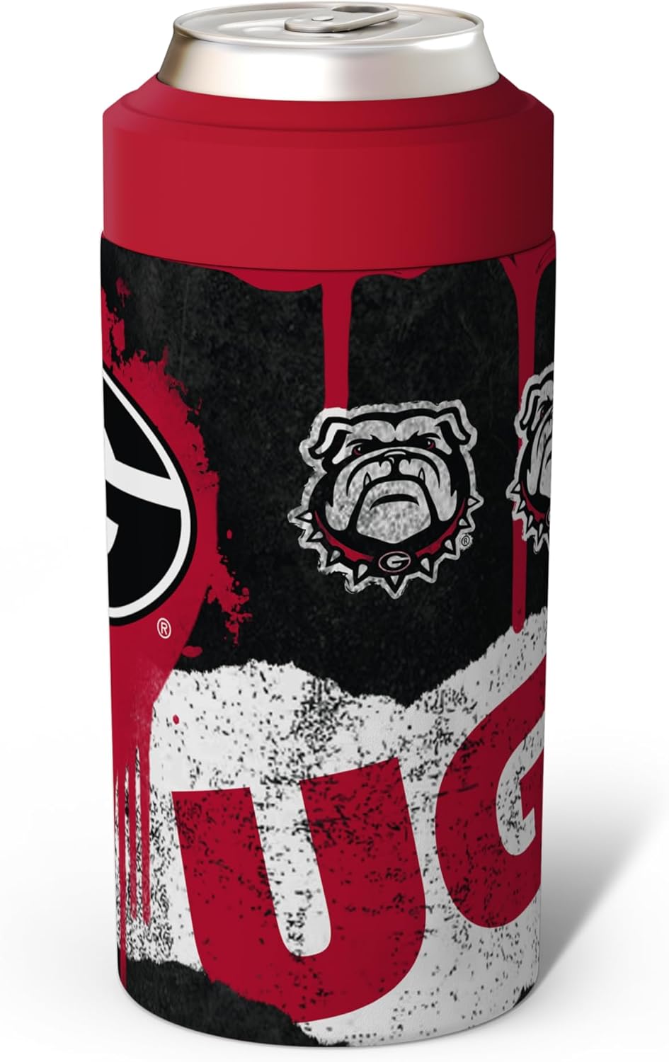 Frost Buddy Universal Can Cooler - Fits All - Stainless Steel Can Cooler for 12 oz & 16 oz Regular or Slim Cans & Bottles - Stainless Steel (Georgia Bulldogs | Drip)