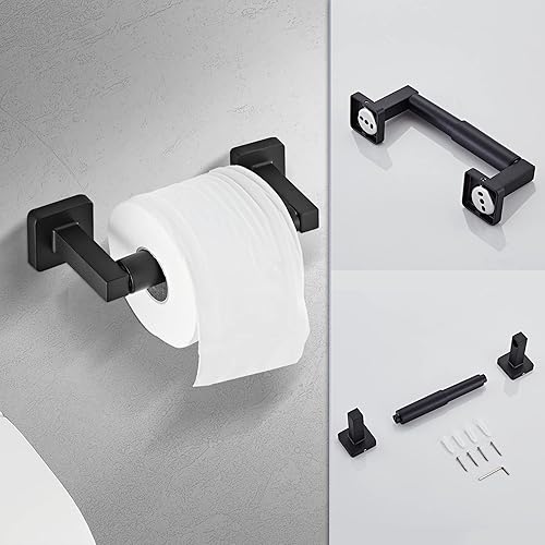 Miniatura 6 de Juego de accesorios de baño negro mate de 8 piezas, juego de toallero de acero inoxidable montado en la pared, incluye toalla de mano de 16