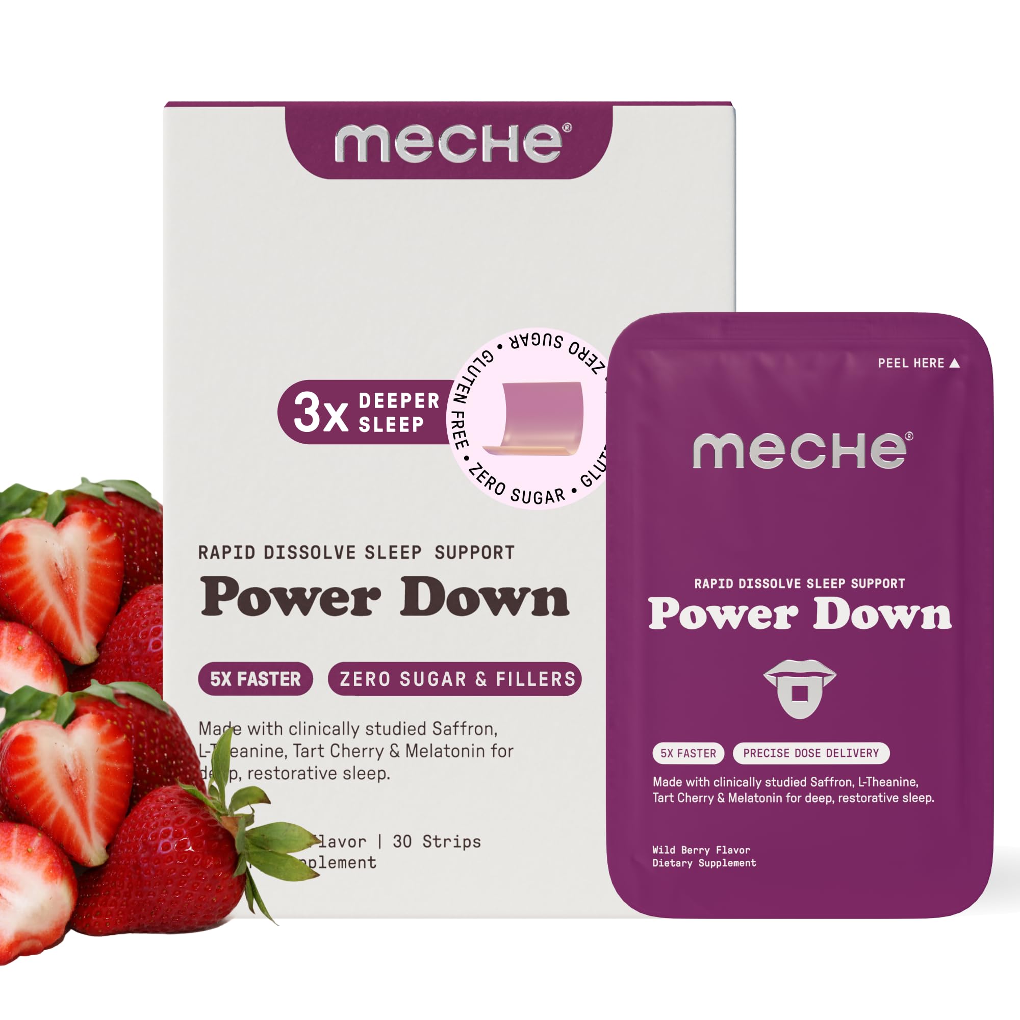 Meche Sleep Support Rapid Release Strips | 5mg Melatonin, L-Theanine, Tart Cherry and Saffron | Sugar Free, No Artificial Colors or Flavors | Fall Asleep Faster Than Gummies | (30 ct)