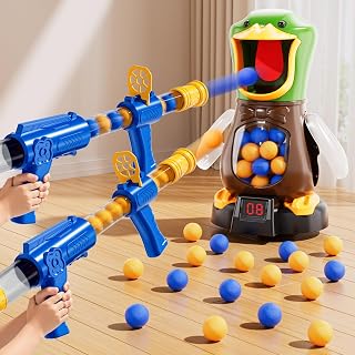NIPLOOOW Duck Shooting Toy for Kids 3-8: Movable Target Game, 2 Air Pump Guns, LCD Score, Sounds, 48 Foam Balls - Indoor Outdoor Fun