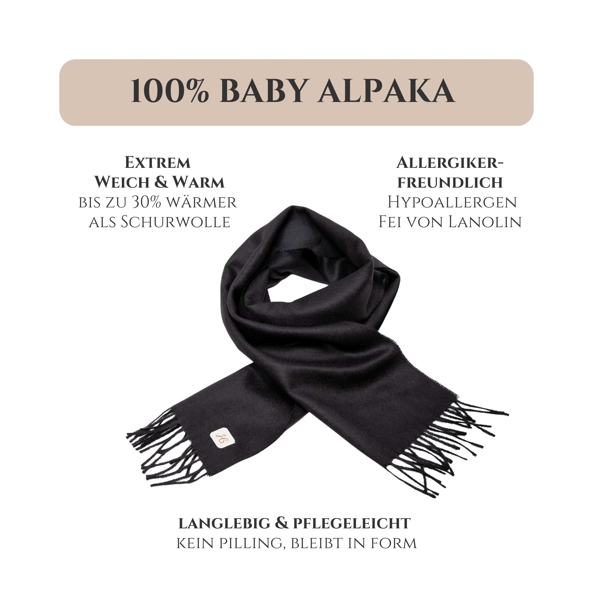 Baby-Alpaka Schal 180x30cm – 100% Baby Alpaka Wolle, handgefertigt, weich & warm, hypoallergen & nachhaltig – luxuriöser Schal für Damen & Herren