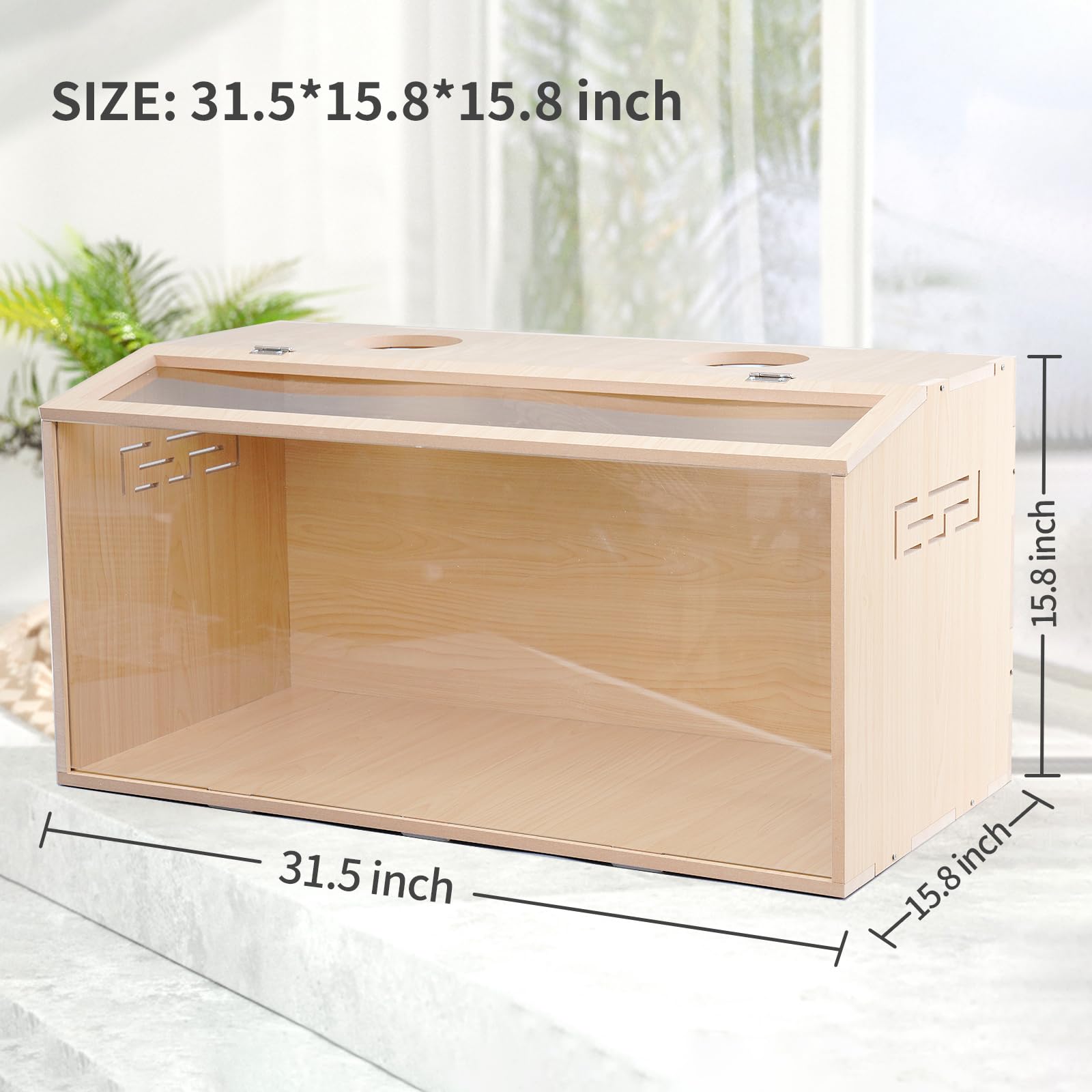 Jaula de madera para hámster de 31.5 pulgadas, hábitat grande, parte superior que se puede abrir, acrílico transparente para visión interior, ventilada, fácil de limpiar, para hámster sirio, hámster