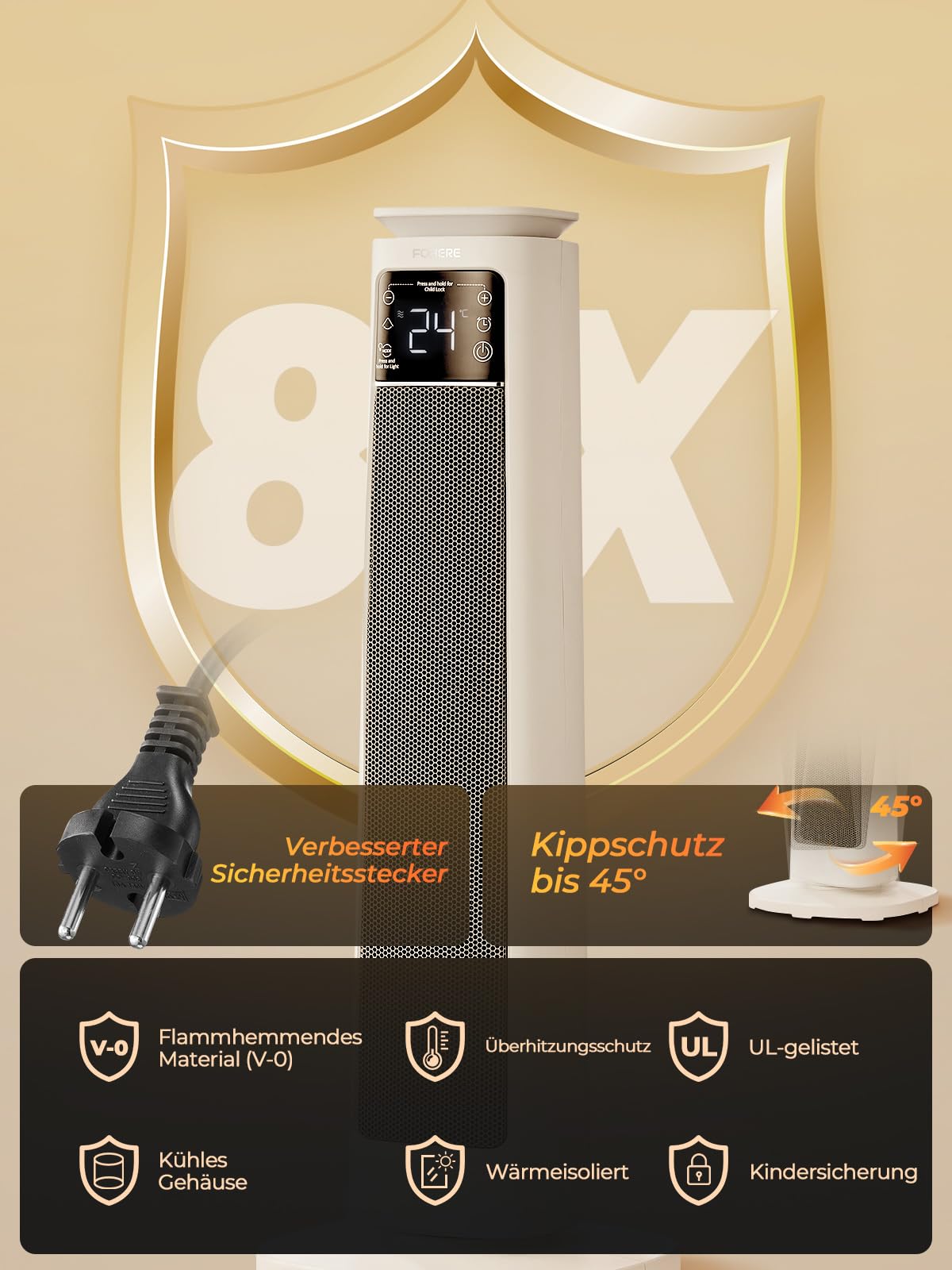Heizlüfter 2000W PTC Keramik leise ECO-Modus Fernbedienung Timer Überhitzungsschutz Elektroheizung