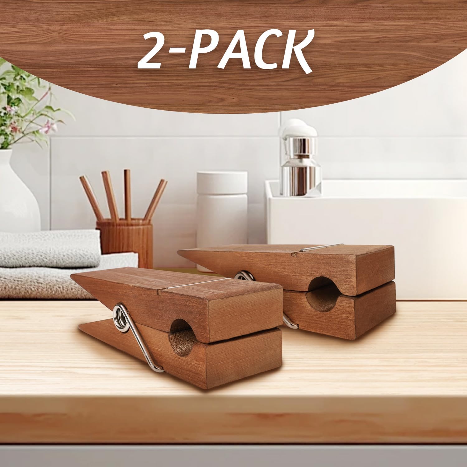 Pack of 2 Large Wooden Clothespins, Clothes Clips Hooks Giant Clothespin with Adhesive Towel Holder for Bathroom Heavy Duty for DIY Laundry Room Décor Crafts Farmhouse Nursery (Light Brown,5.9inch) image 5