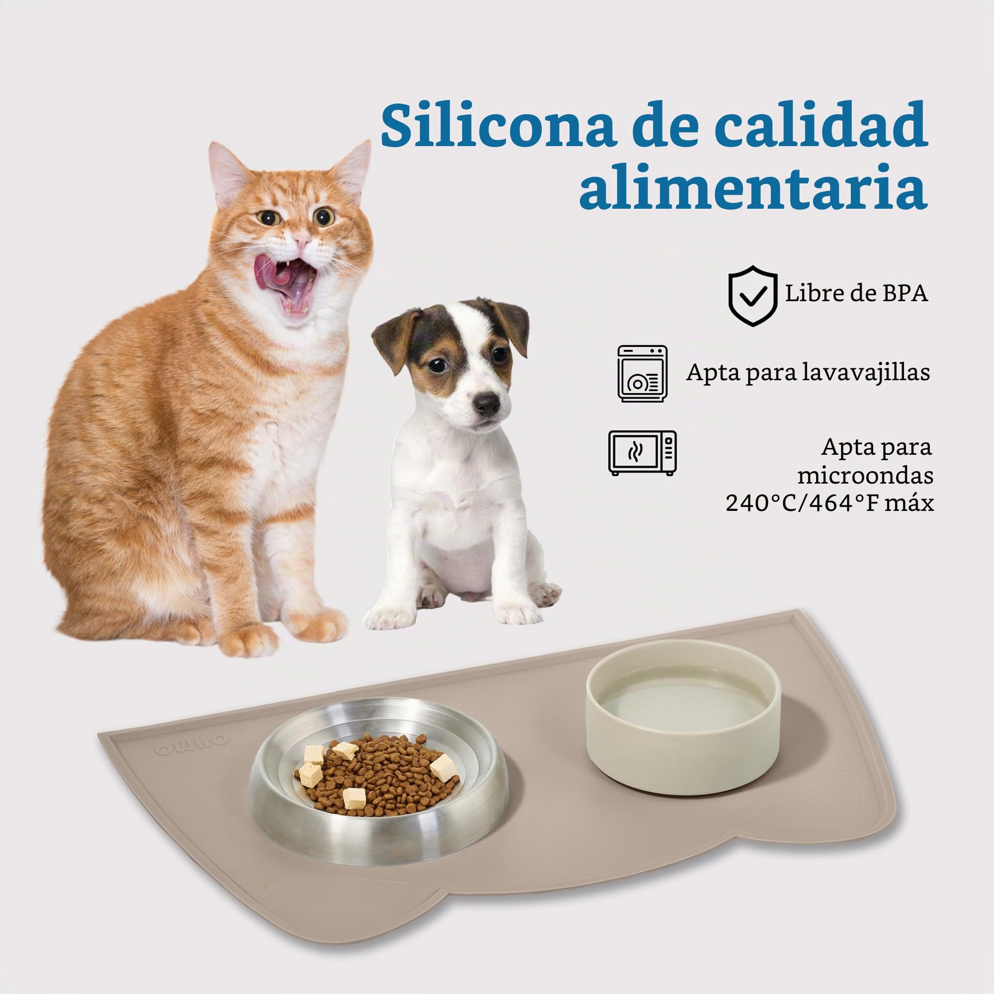 OHMO Alfombras para Comederos Perros y Gatos, Impermeable,(Beige, 46x25cm), Alfombrilla Silicona de Mascota