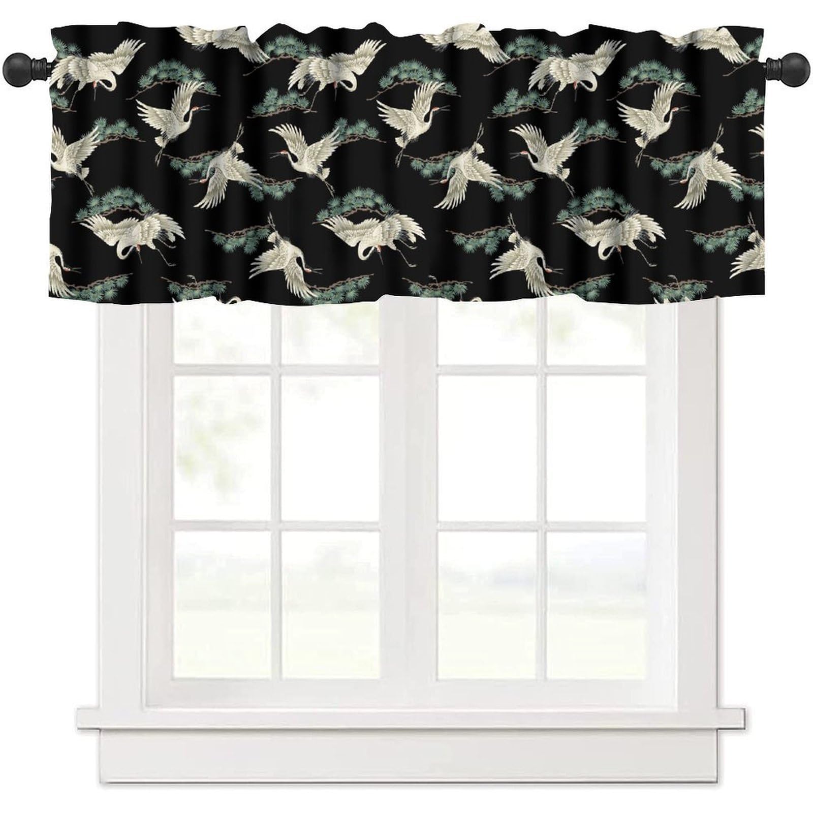 moderw Japanese Crane Valance Curtain Oriental Vintage Asian Chinese Traditional Bird Trees Plant Window Treatment Valance for Home Dining Room Kitchen Canteens Party 54x18inch