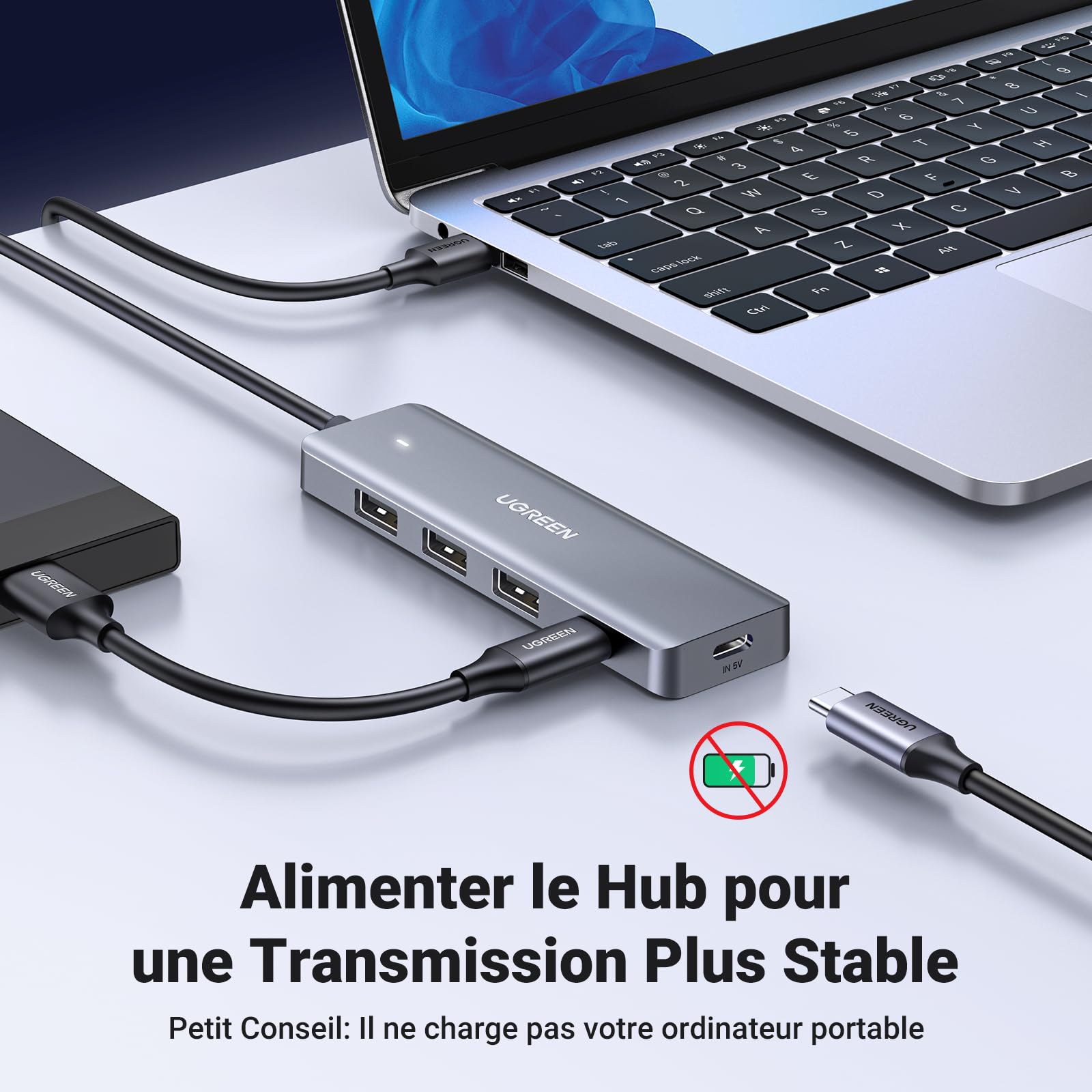 UGREEN Hub USB 3.0 4 Ports 5Gbps 60CM Multiports Compatible MacBook iMac Surface Pro XPS PC