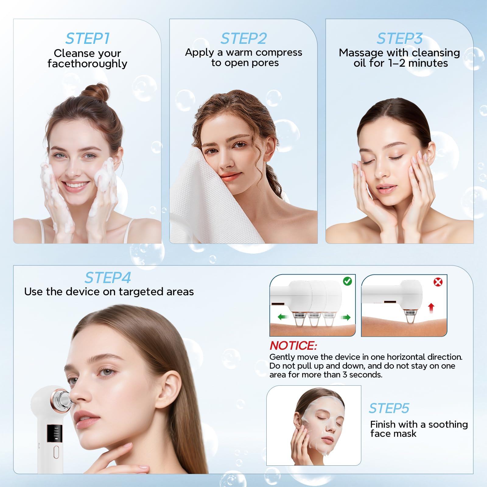 Aspirateur Point Noir Visage Extracteur de Point Noir et Tire Comédon pour Nez Appareil Anti Point Noir Nettoyage des Pores Blackhead Remover Rechargeable 5 Sondes 4 Modes - 5