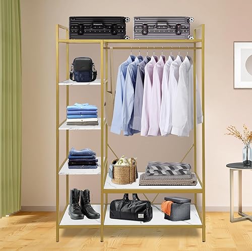 Miniatura 2 de AT-VALY Perchero y zapatero resistente, organizador de armario independiente, armario de metal, estantes de almacenamiento para hombres y mujeres,
