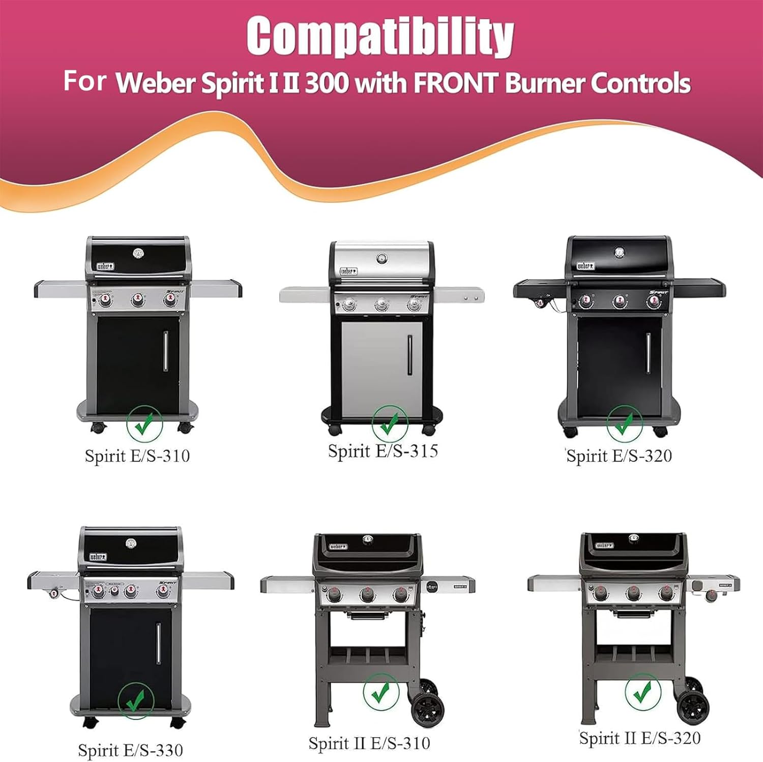 7636 Flavorizer Bars and 69787 Grill Burner Replacement Parts for Weber Spirit I II E310 S310 E320 S320 E330 S330, Grill Parts for Weber Spirit 300 Series with Front Control knobs