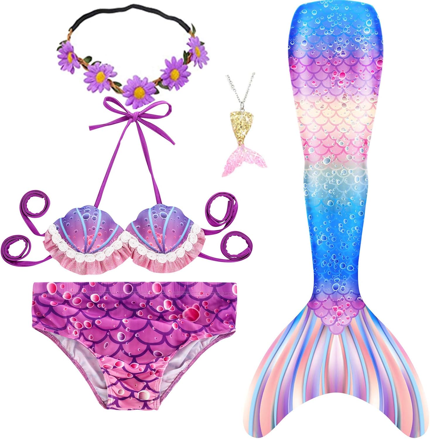 5Pcs Mermaid Tails for Girls Swimming Mermaid Swimsuit Bikini Costume Birthday Xmas Gift (No Monofin) : Clothing, Shoes & Jewelry