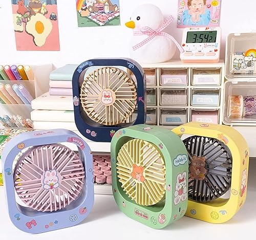 Miniatura 7 de Ventilador de escritorio pequeño y estético Kawaii con calcomanías, bonito ventilador portátil personal recargable por USB para adolescentes, niñas,
