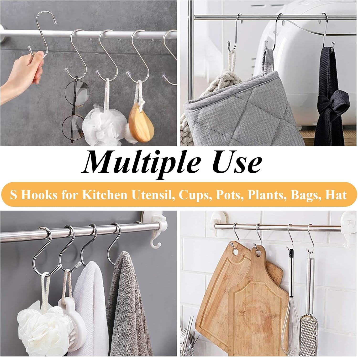 100 Pack 3.46 Inch S Hooks Stainless Steel S Shaped Hooks Heavy Duty S Hooks for Hanging Pans and Pots, Coffee Cups, Clothes, Plant, Silver