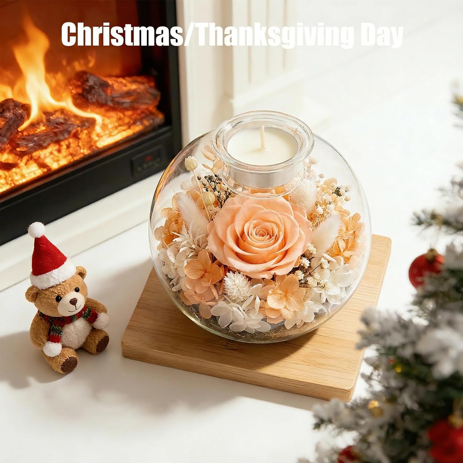 Gift for Women Preserved Rose Flowers Glass Candle Decor Eternal Love Preserved Flower Gift Birthday Flowers for Women Delivery Prime Set Perfect Glass Flowers(Champagne)