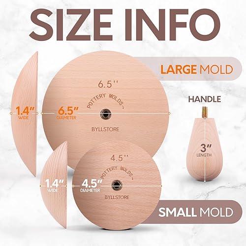 Miniatura 3 de Paquete de 2 moldes de cerámica  Crea cuencos y platos  Incluye formas superiores de cerámica de 4.5 y 6.5 pulgadas  Mango intercambiable