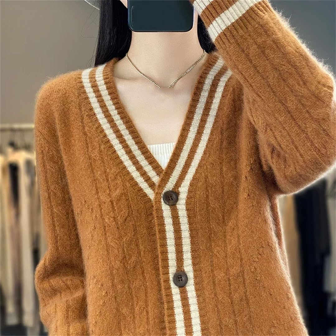Vogrtcc Damen Woll-Cardigan Strick Langarm Pullover Lose Kaschmir Top