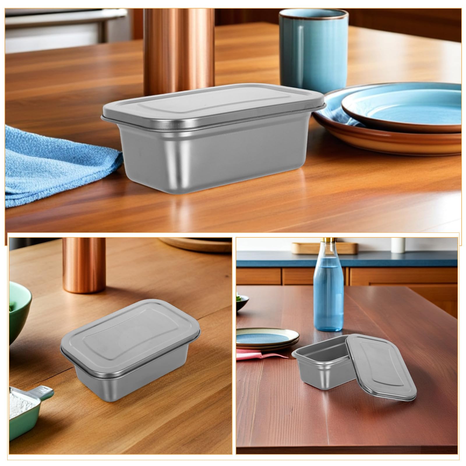 Set 3 Contenitori per Gelato in Acciaio Inossidabile da 1,2 con Coperchio Ermetico, Resistenti All'usura per Conservazione in Freezer e Cucina