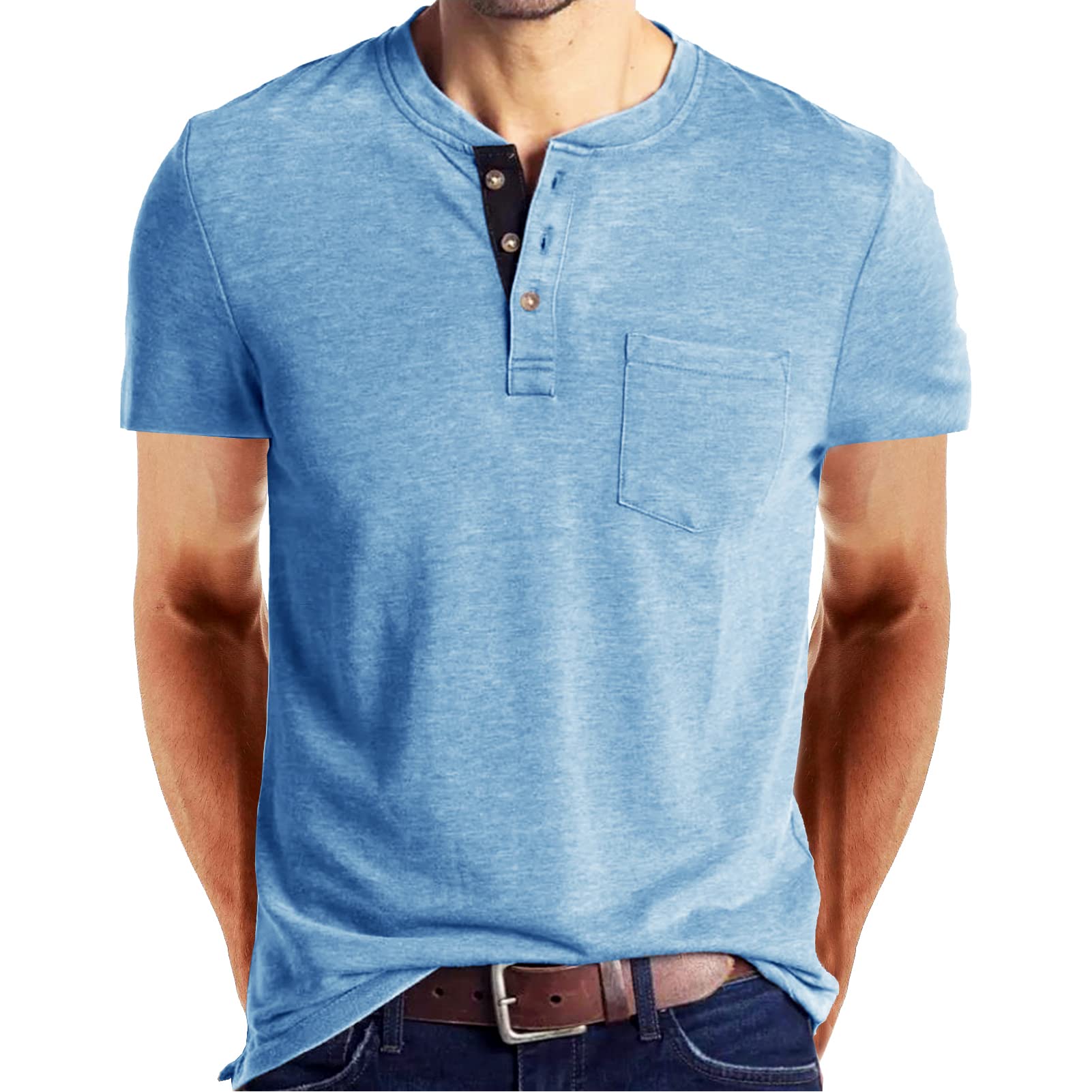 M&F EVENMINE Short Long Sleeve Henley Shirts for Men Lightweight Fashion Button Cotton T Shirts