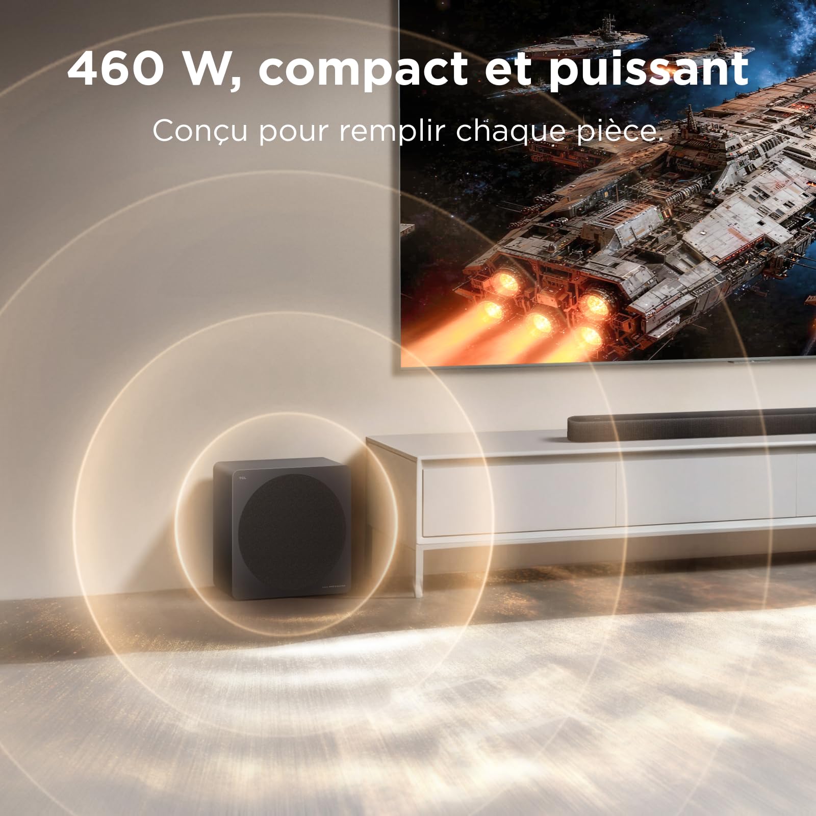 TCL A65K Barre de Son 3.1.2 canaux avec Caisson de Basses sans Fil, Audio by Bang & Olufsen, Dolby Atmos, AI Sonic Adaptation, Puissance maximale 460 W, HDMI 2.1 eARC, Bluetooth 5.3