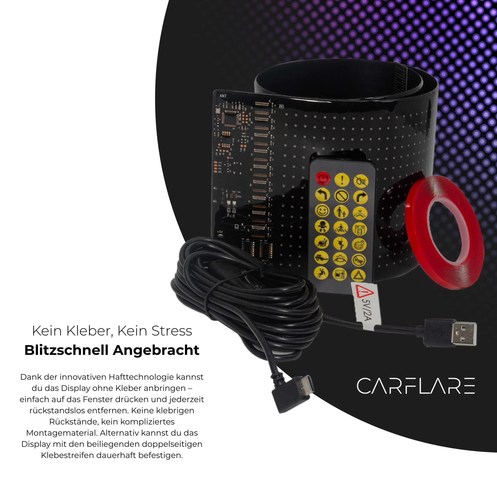2er Set CarFlare Teufels Augen Devil Eyes LED Laufschrift für LKW & Auto (120×595mm) – Programmierbares Leuchtschild mit App-Steuerung, Bluetooth, USB 5V – RGB LED-Anzeige für Text, Emoji