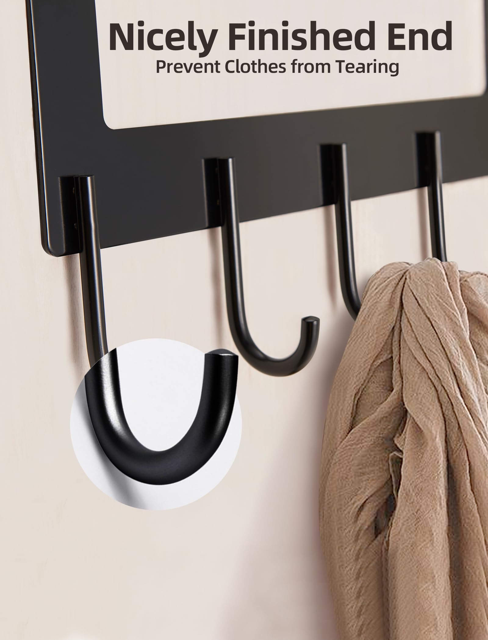 Perchero para colgar sobre la puerta, perchero para colgar toallas sobre la puerta, perchero de aluminio resistente para colgar abrigos, bolsos, batas, 5 ganchos, color negro, paquete de 2