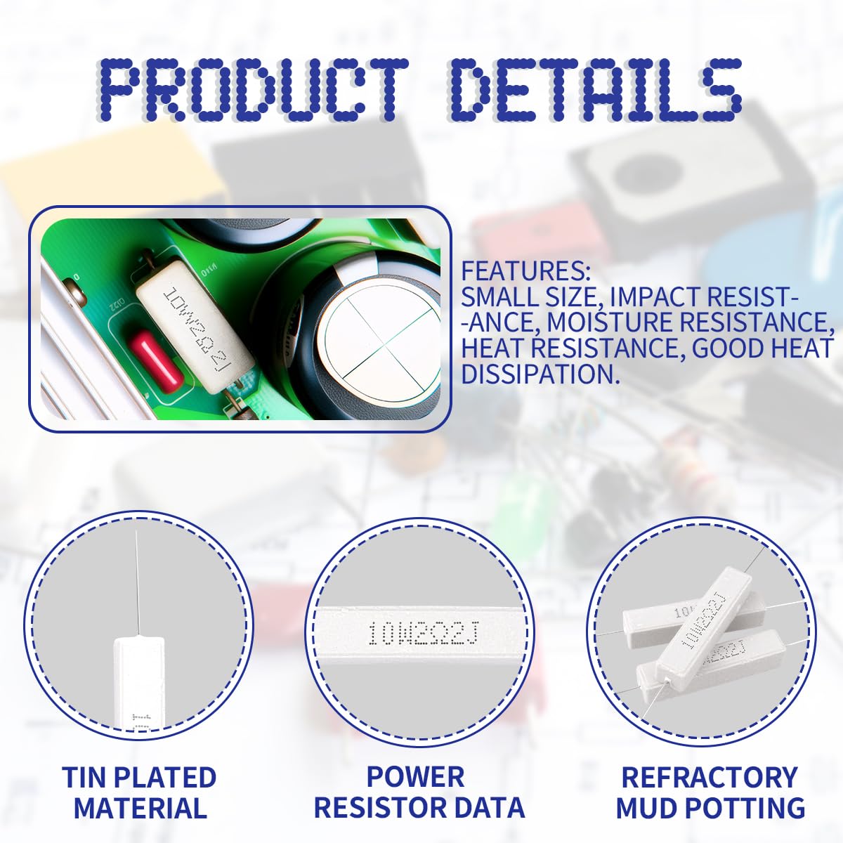 10 Pcs 10W 5% Tolerancia 2.2 Ohm Resistencia de Cemento Cerámico para Proyectos de Bricolaje