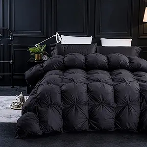 Three Geese Pinch Pleat Waterfowl Feathers and Down Comforter King Size Duvet Insert,750+ Fill Power,1200TC 100% Cotton, Premium All Seasons BlackGrey Comforter with 8 Tabs