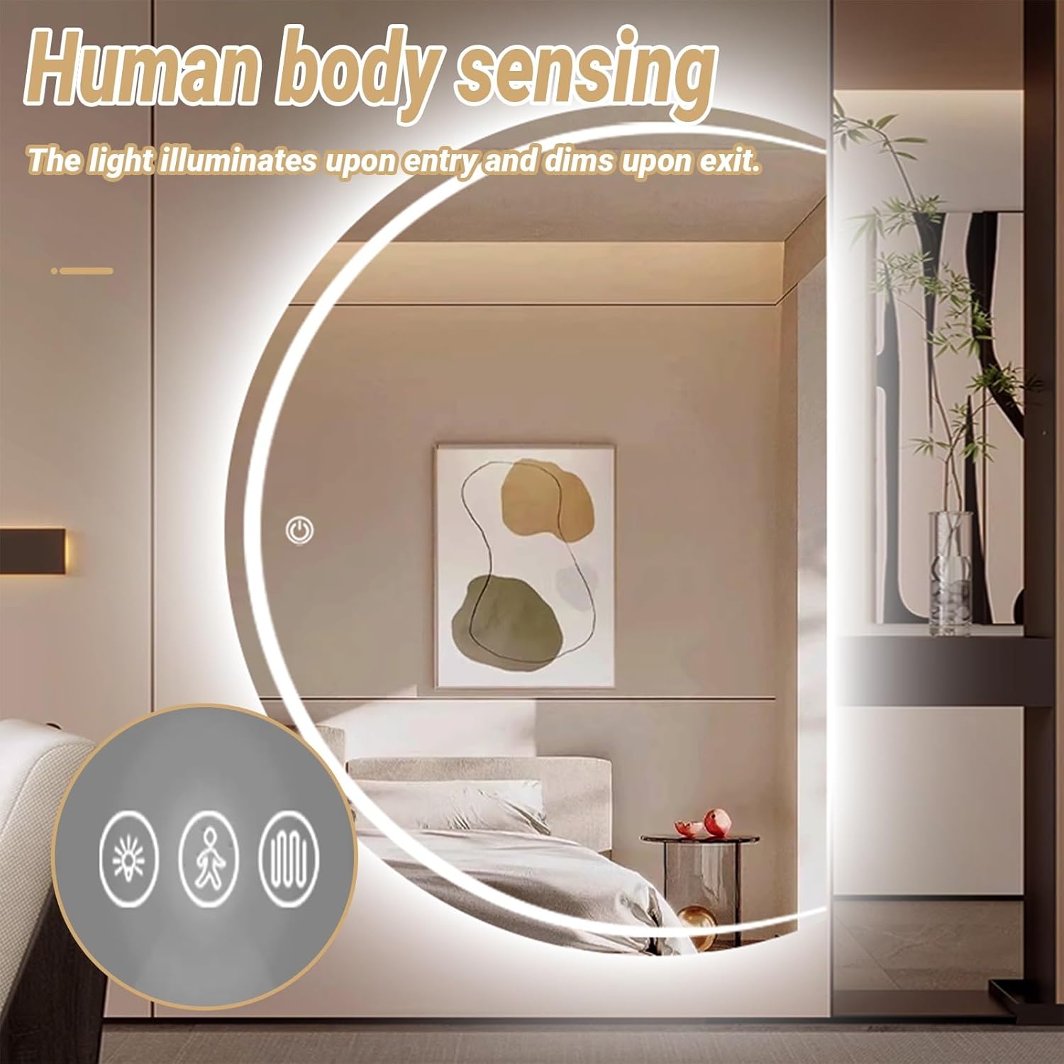 Frameless Half Moon LED Wall Mount Mirror Anti-Fog Entryway Full Length Smart Mirror with Dimming Light for Bathroom Living Room - 3 Colors(Left Bottom Cut,91 * 130cm/35 * 51in)