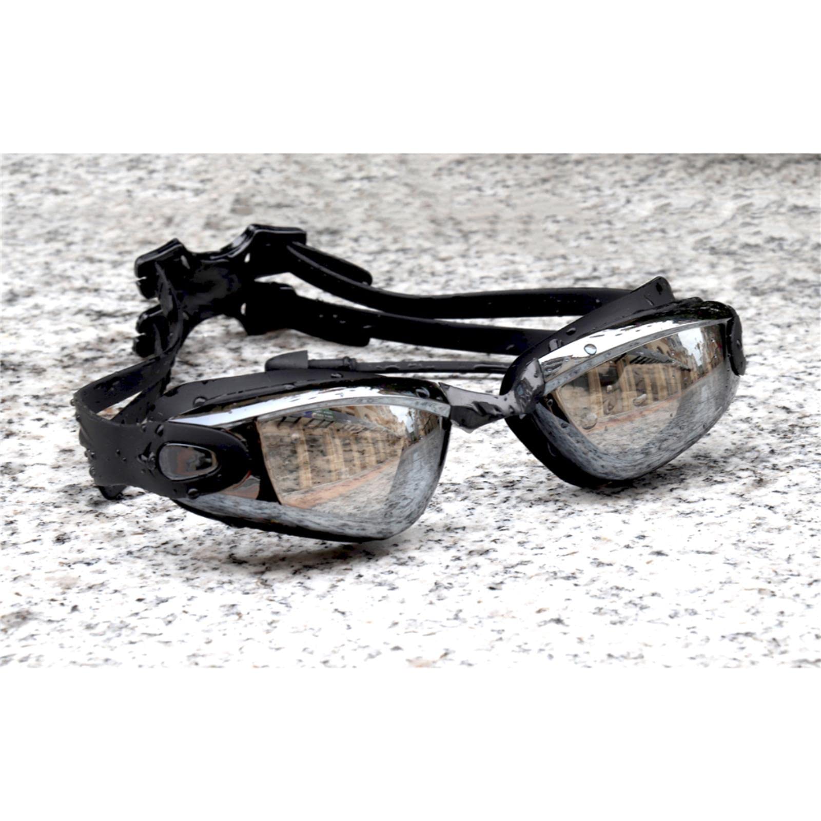 Occhialini da nuoto, Occhiali da nuoto placcati neri con tappi for le orecchie, professionali, in silicone for adulti, antiappannamento, for uomo e donna(Black 01)