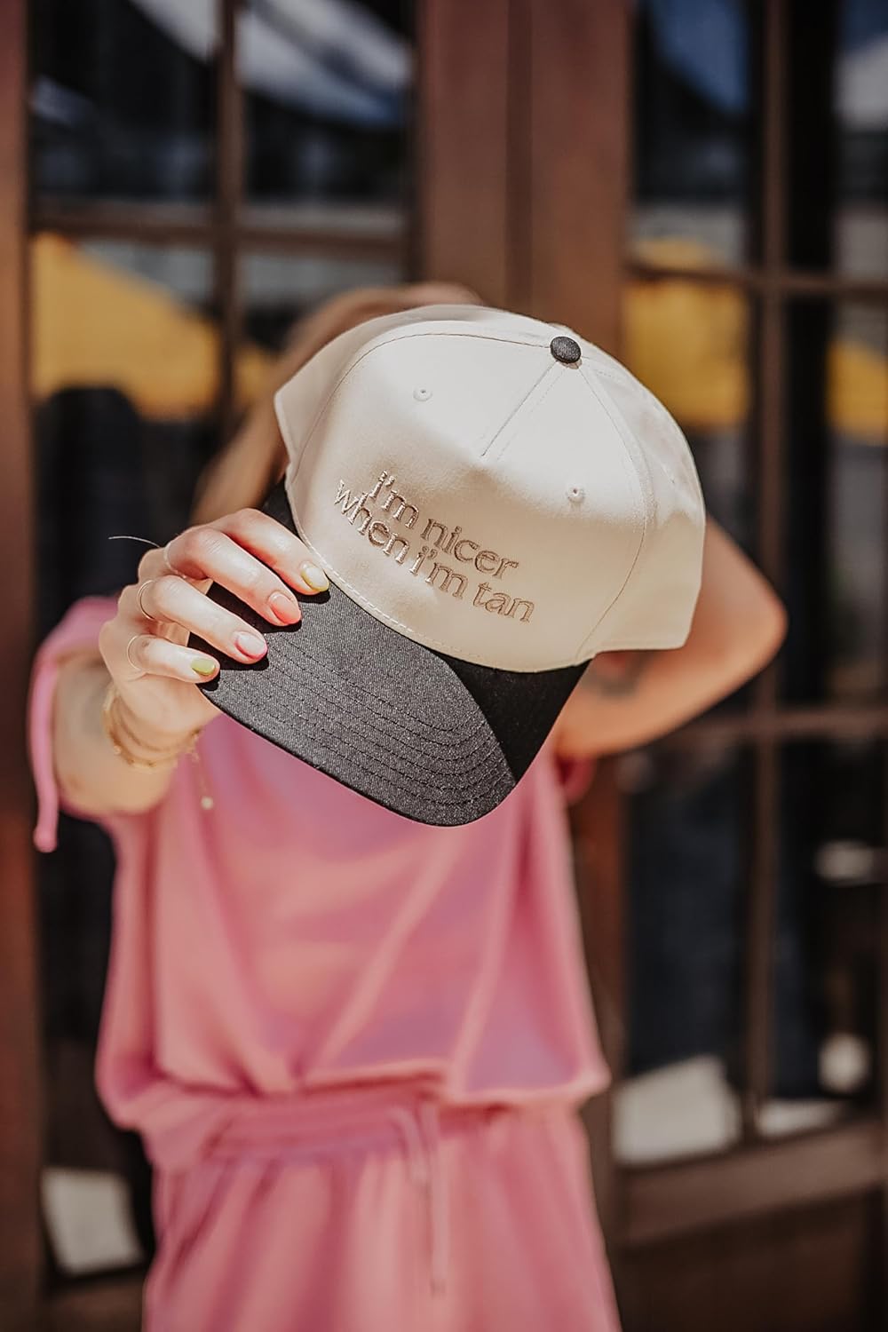 KATYDID I’m Nicer When I’m Tan Vintage Hat - Two-Toned Trucker Hat - Embroidered Vintage Baseball Cap for Women - Snapback - Image 4