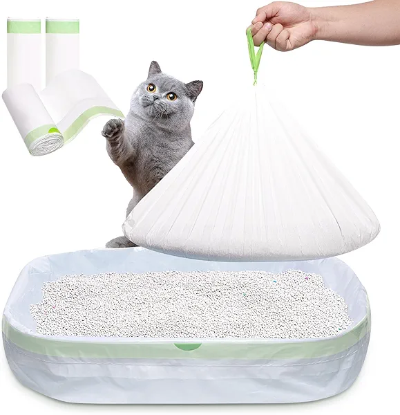 Hlinakrbcs Litter Box Liners Large, Jumbo Drawstring Cat Litter Bags, Extra Thick Litter Pan Liners Heavy Duty, 36"x16",30 Count