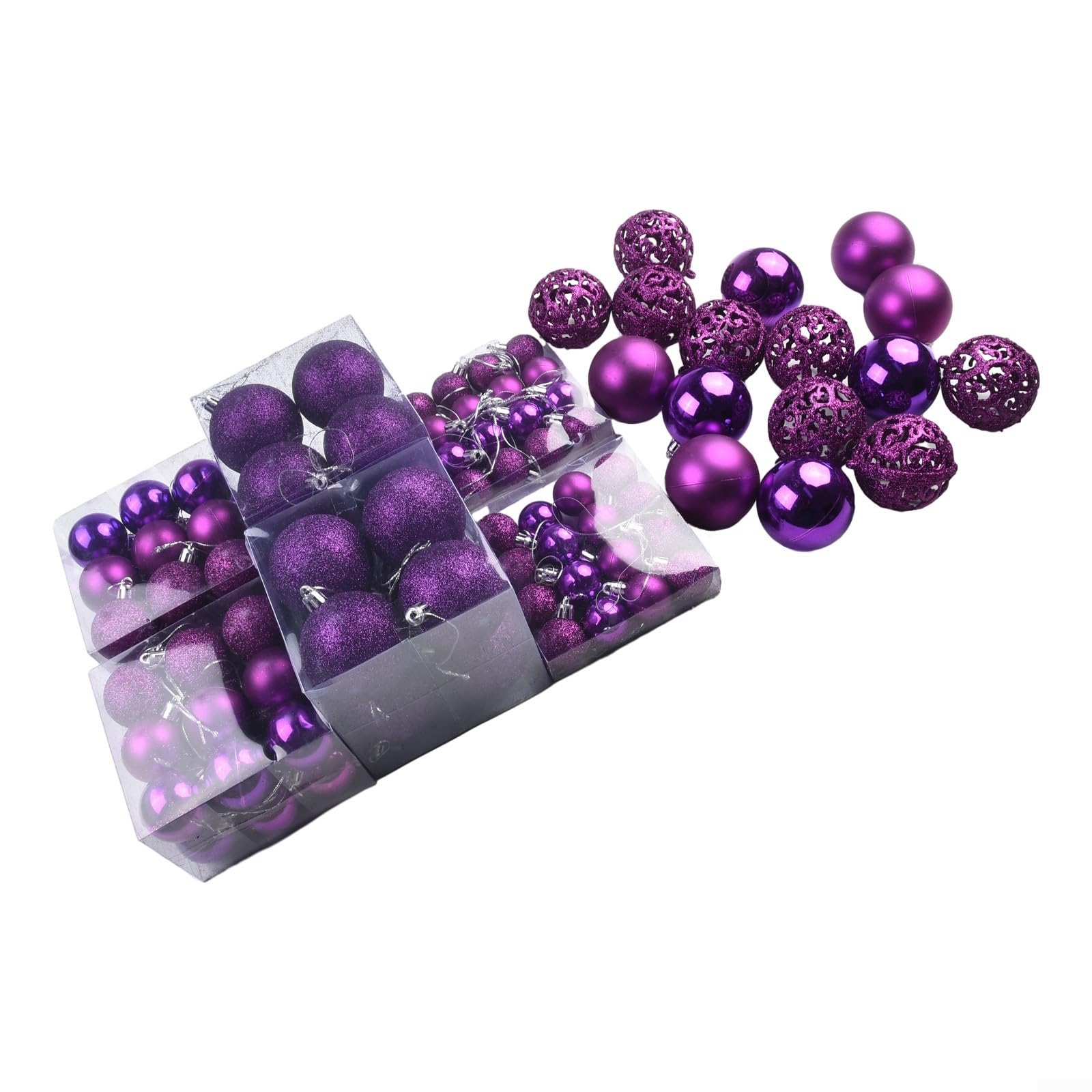 Lot de 100 boules décoratives de Noël incassables et à suspendre pour sapin de Noël (violet)