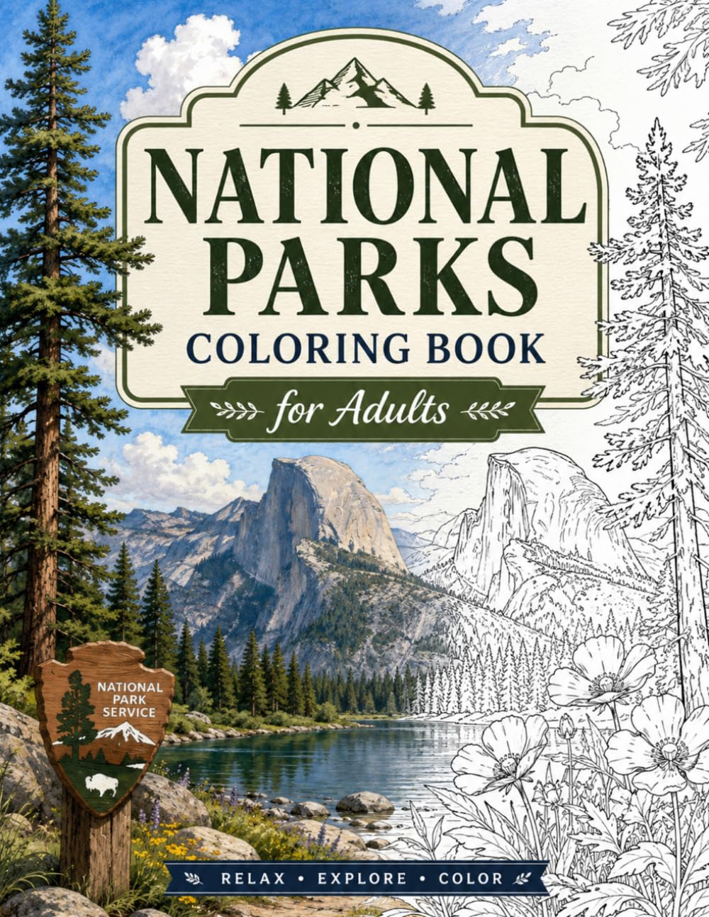 National Parks Coloring Book for Adults: Relaxing Wilderness Coloring Pages Inspired by America’s National Parks.