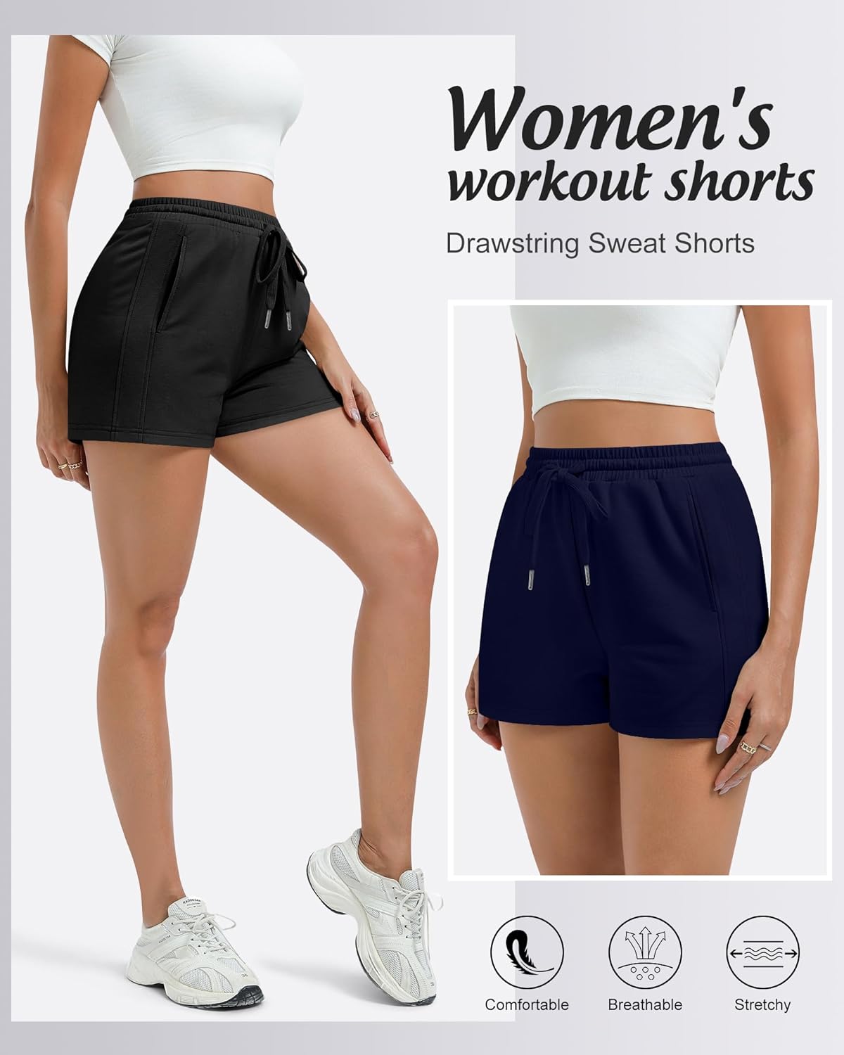 4 Pack Women Drawstring Sweat Shorts Elastic High Waist Athletic Running Short Pants Workout Comfy with Pockets - Image 4