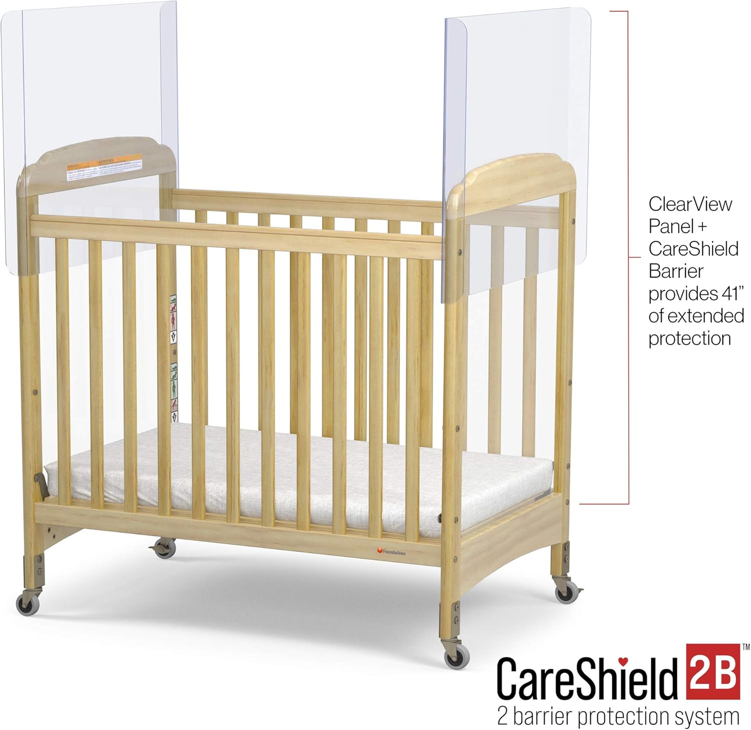 Foundations CareShield 2-Sided Crib Divider for SafetyCraft and Serenity Fixed-Side Cribs, Clear Plexiglass Protective Barrier System, Includes 2 End Panels
