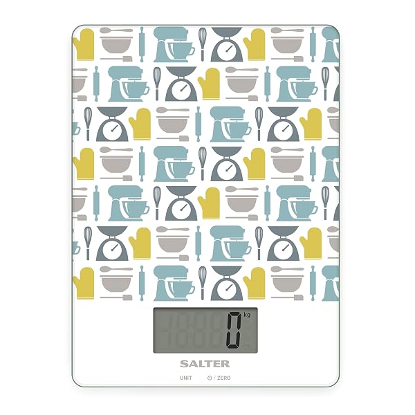 Salter 1102 GNBLDR Gadget Print bilancia da cucina digitale di precisione, pesa cucina, misurazione di liquidi e fluidi, funzione di tara, aggiunta e pesatura, Capacità 5kg, plastica, verde