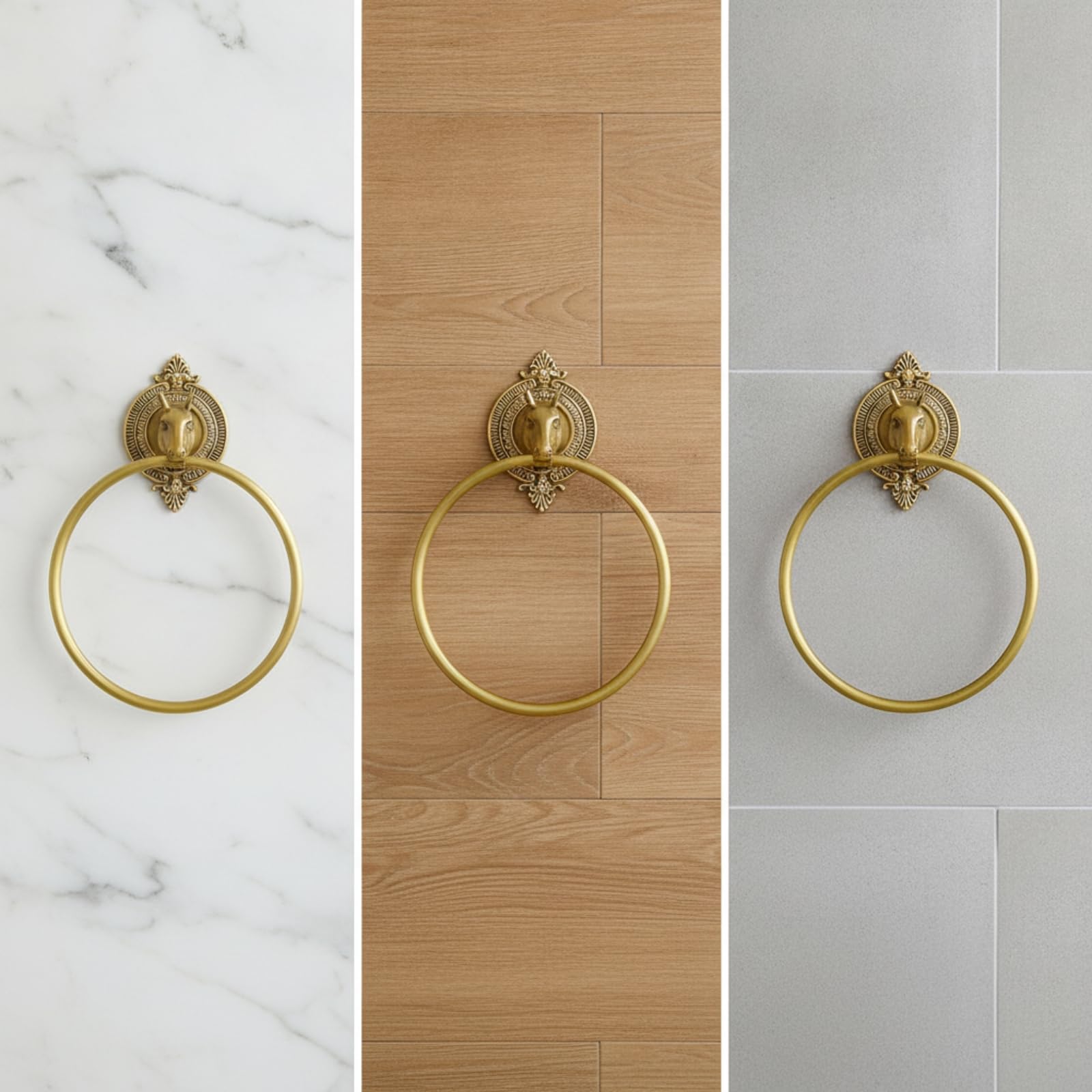 Toallero de Aro Decorativo para Baño Anillo Soporte Percha Latón con Placa Tallada Estilo Clásico Antiguo a Pared Adecuado para Lavabo Tocador Lavamanos Aseo 30cmx20.5cmx6cm