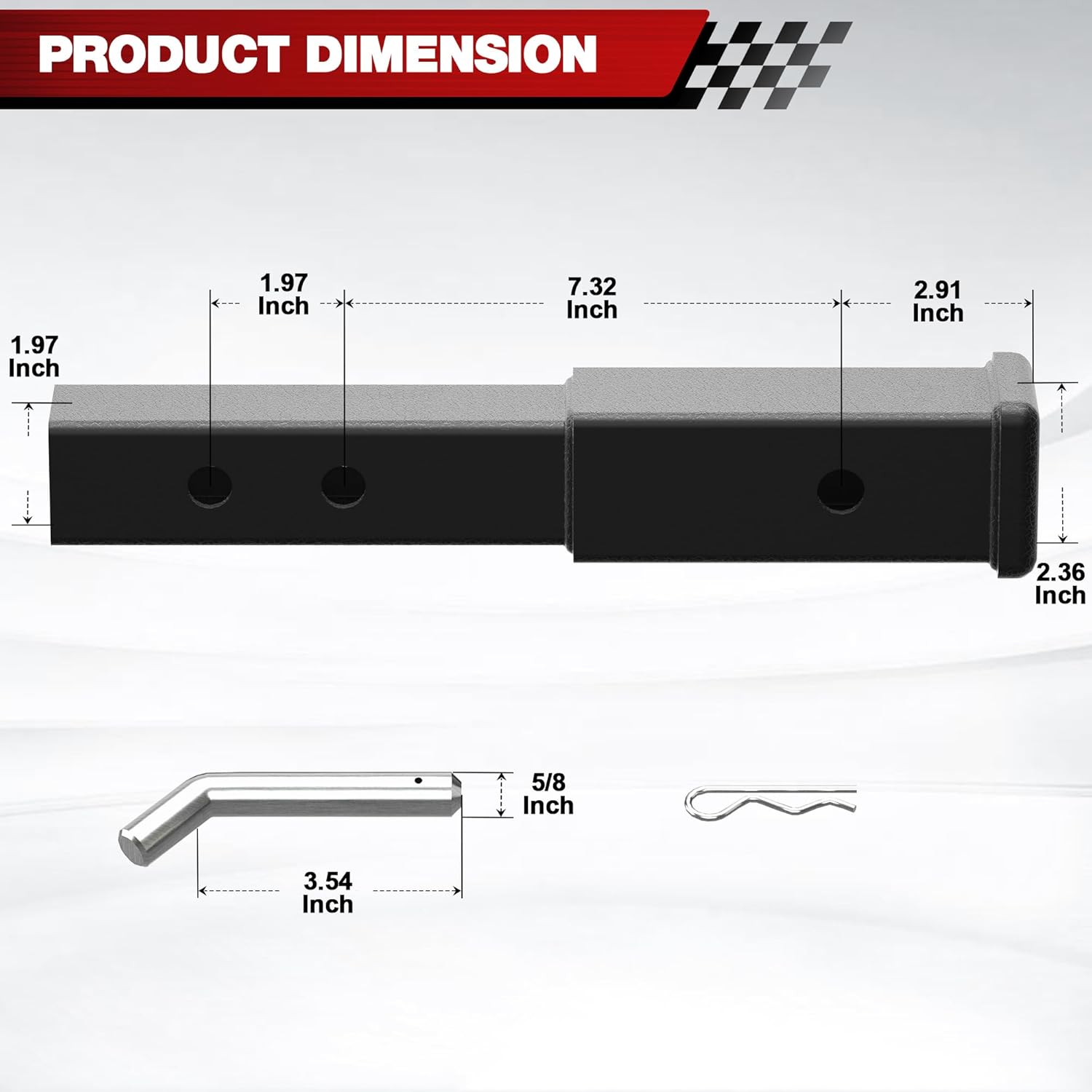 Hitch Extender 2 Inch - Adjustable Trailer Hitch Extension 7.3" - 9.3", 5000 lbs GTW, Includes Hitch Pin, Clip 2" Adjustable 7.3"-9.3"