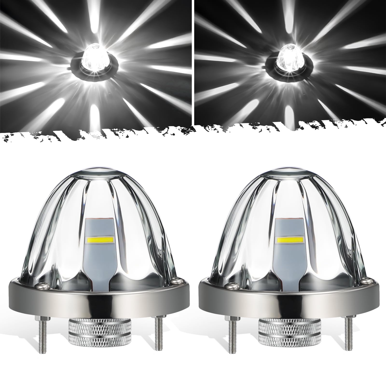 Photo 1 of Partsam 2Pcs Glass Watermelon Lights [Patented] Clear Lens White LED Running Light with Stailess Steel Bezel Replacement for Kenworth Peterbilt Freightliner Trucks