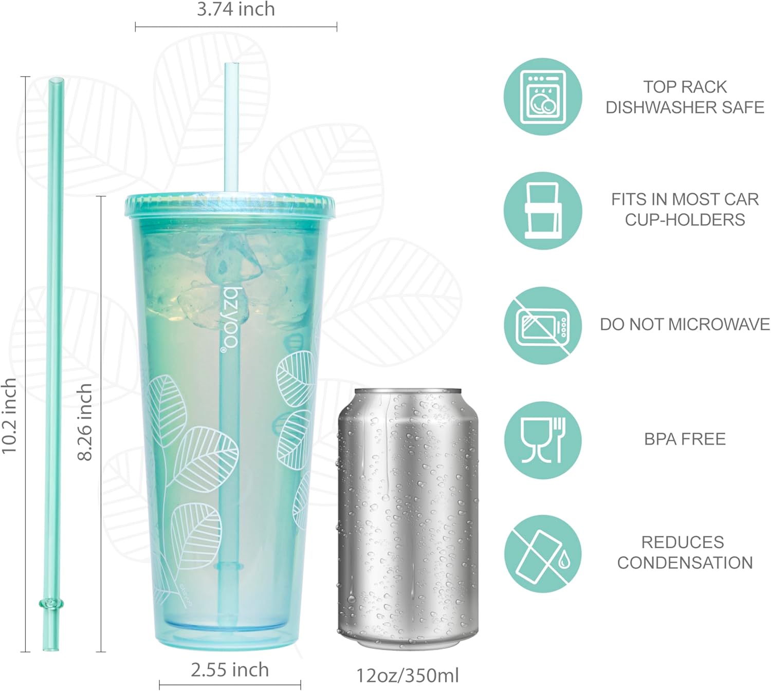 bzyoo SIP 24oz (710ml) Double Wall Plastic Tumbler with Lid and Straw Cold Drink Travel Mug Reusable Ice Coffee Tea Cup Perfect for Office Poolside Parties Gifts Color: Pearl Green - Image 7