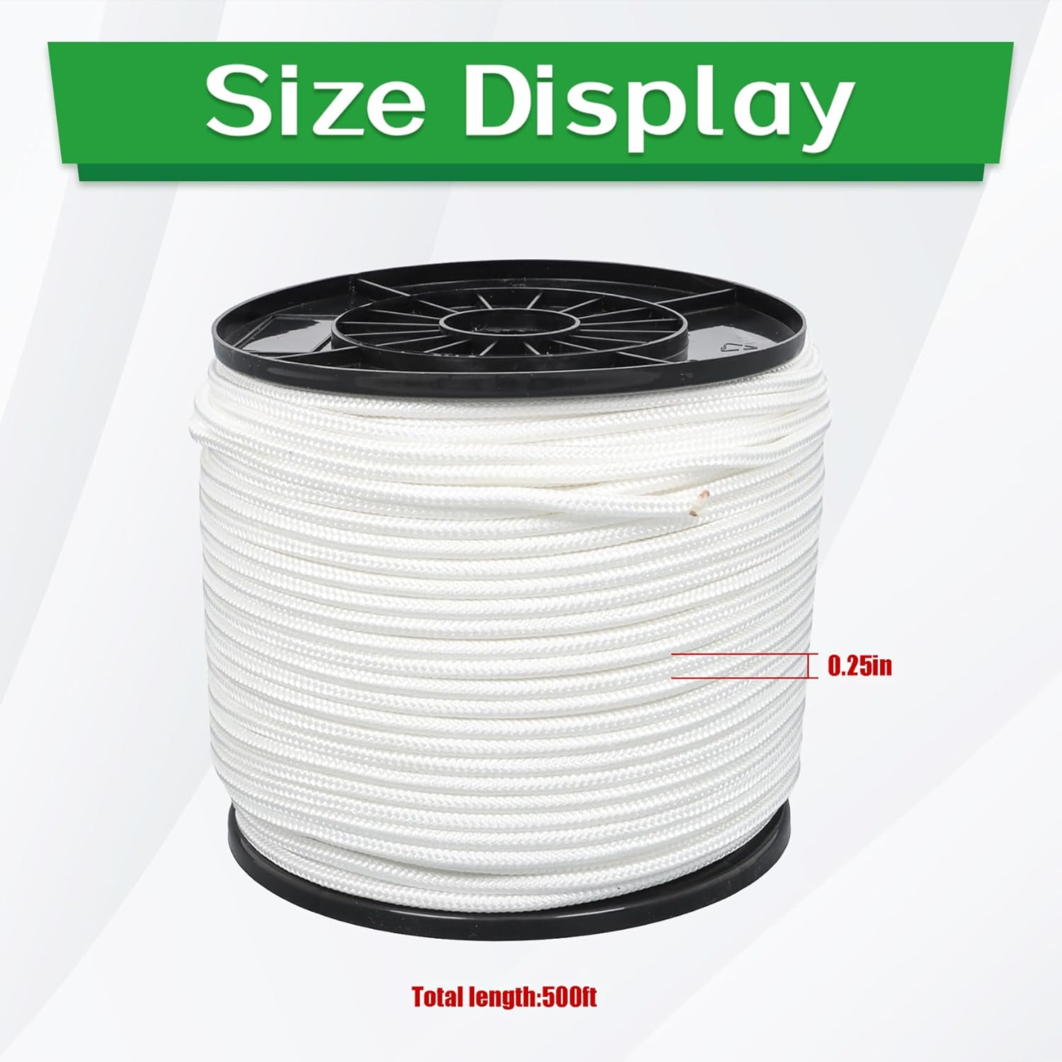 1/4in 500ft with Spool White Nylon Solid Braid Rope Not Prone to Wear, Multi-Purpose Tightly-Woven Rope, Drying Clothes, Flag Ropes, Marine and Outdoor Ropes